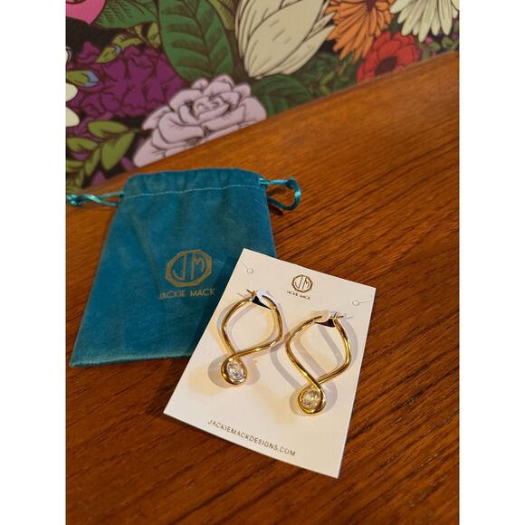 Jackie Mack Lumi Earrings Twist Hoops Gold Cubic Zirconia Curateur Fall 2024 - Picture 4 of 4